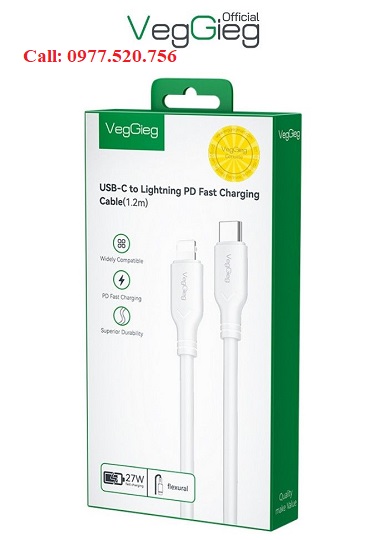 Cáp Sạc Nhanh USB type-C sang Lightning cho iPhone dài 1.2m VegGieg V-M001L